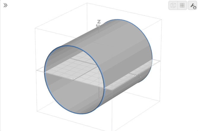 Animation showing a cylinder in 3D when translucent and reverse contrast has been selected from the graphs settings menu and showing how moving the perspective slider changes the graph.