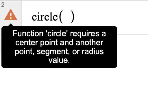 Photo of error message for a circle in the Geometry Tool.