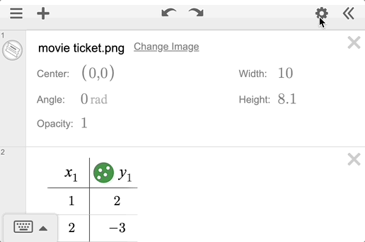 Animation showing the gear icon being clicked and duplicating a table, folder, images, note, slider.