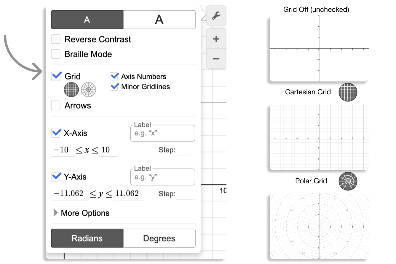 Screenshot pointing to the grid options in the graph settings menu.