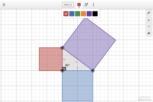 Pythagorean theorem graph with the color change options showing in the selected items menu.
