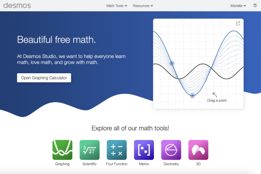 Screenshot of the Desmos home page.