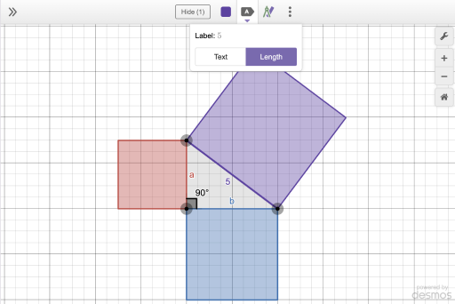 Screenshot of a pythagorean theorem graph showing how to label a segment.
