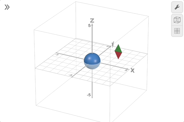 Gif of a sphere moving up one or down one on click of up and down arrows in the 3D cube.