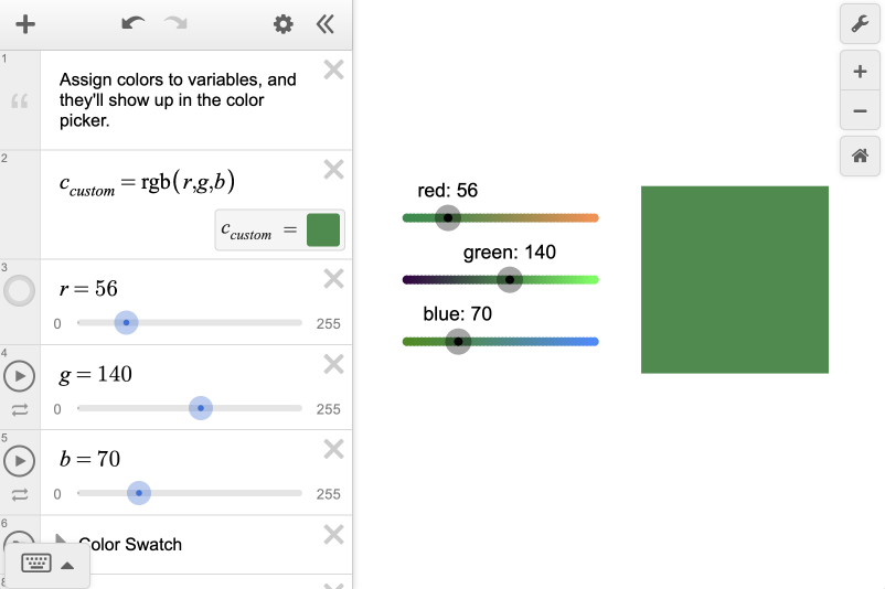 RGB color swatch w/ sliders. c=\operatorname{rgb}(56,140,170). Screenshot.