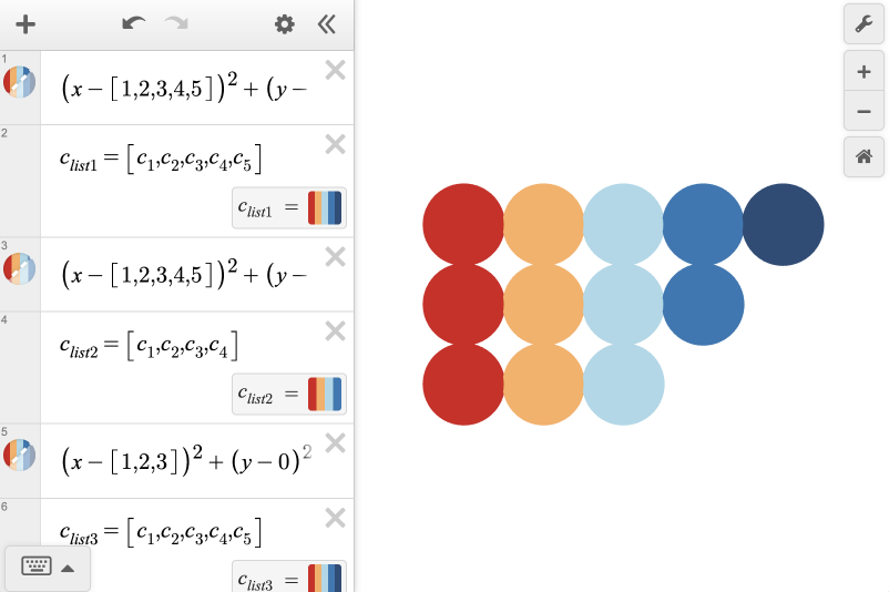list of Custom colors used and shwon in the expression list, graphed on graph paper.  Screenshot.