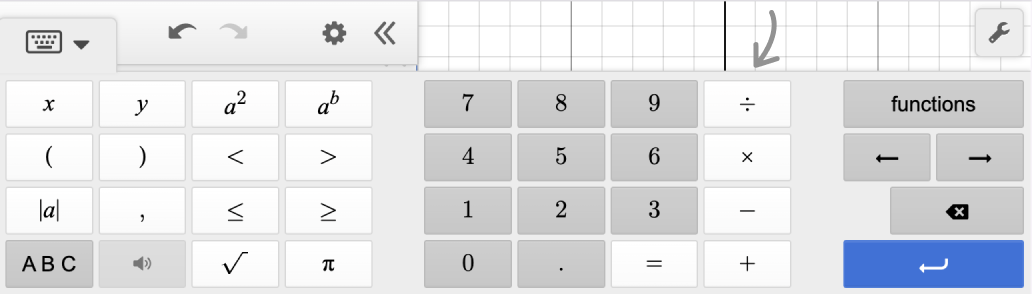 Image of the keypad with the ÷ symbol pointed out. screenshot.