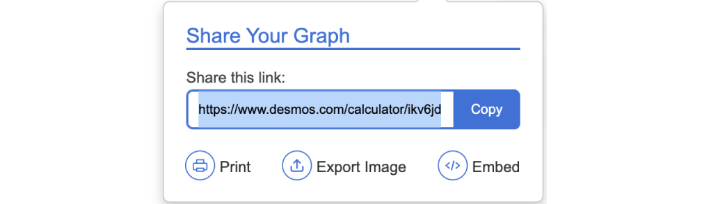 Share Graph window open with the different sharing options displayed. screenshot.