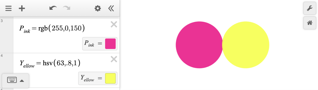 Custom colors created in the expression list. screenshot.