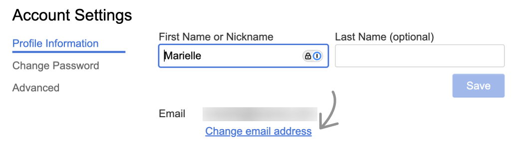 Account Settings menu, with profile tab selected. screenshot.