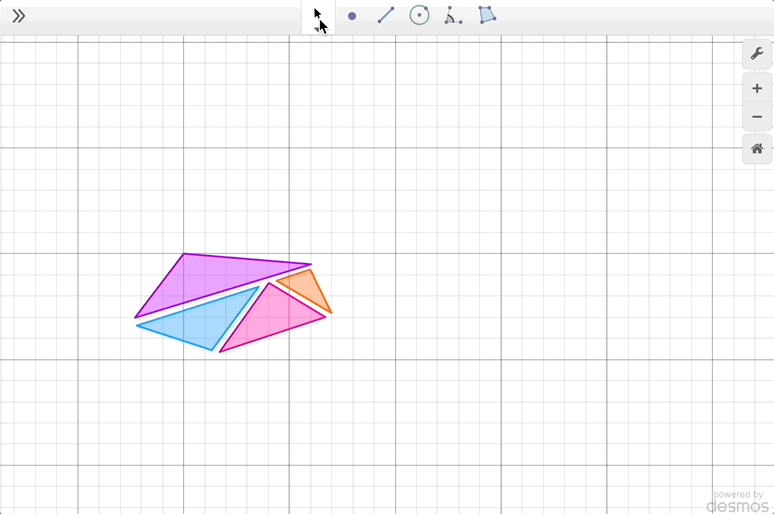Dilation of a group of polygons by a scale factore of half. GIF