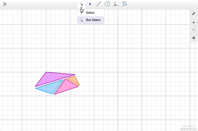Rotation of a group of polygons by about a point by 45 degrees counterclockwise repeated 7 times. GIF