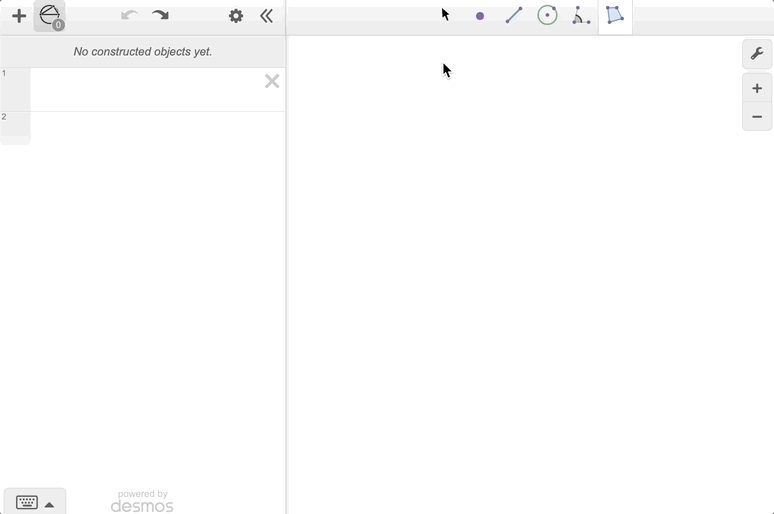 GIF Showing the selection of different tools in the toolbar, such as the different types of lines (now including vectors), point selection, circles and angles.
