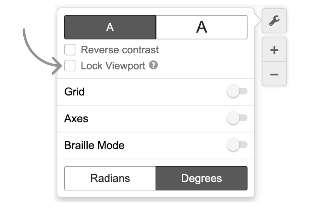 Screenshot of Graph Settings menu with an arrow pointing towards Lock Viewport.