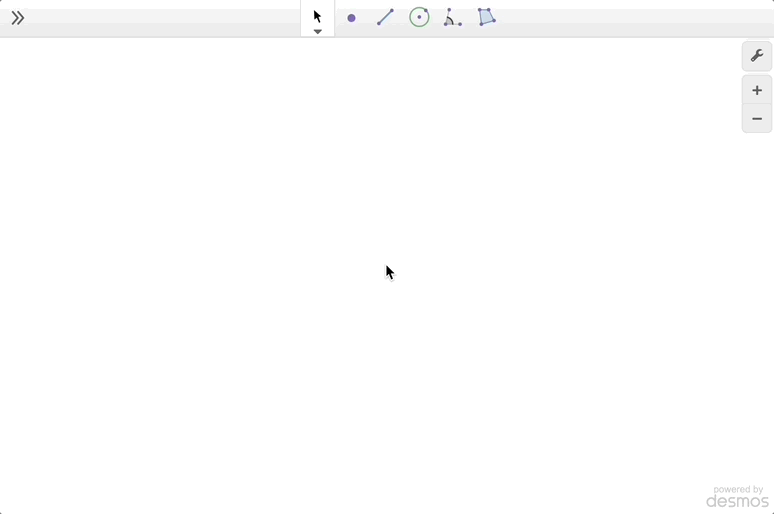 GIF constructing a circle, hiding the points and the circle, and showing the reveal hidden objects button in the settings menu.