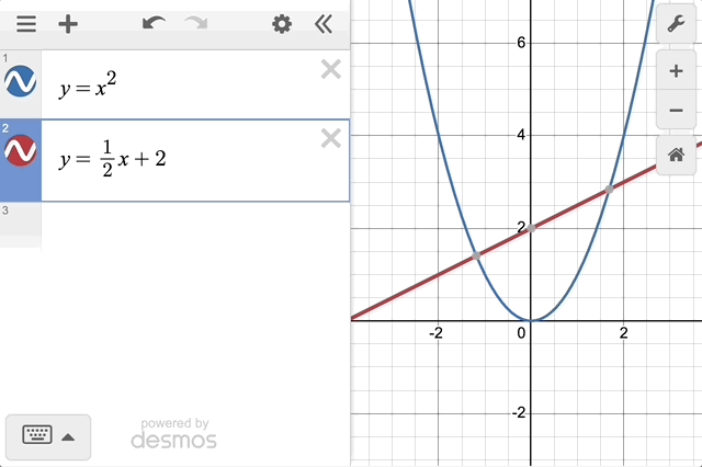 GIF showing how to 
 export an intersection of two points from a graph into the expression list.