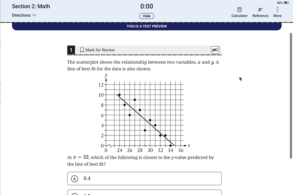 GIF showing how to access the Desmos Graphing Calculator in Bluebook.