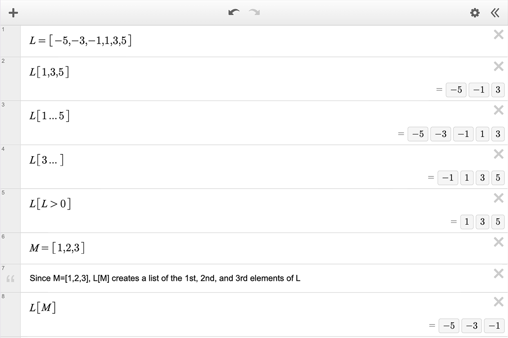 Screenshot of a list L with a table showing different subsets of the L.