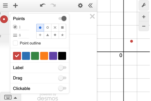 Options Menu for a point opened in expression window which includes Clickable because an action is included elsewhere in the expression list.