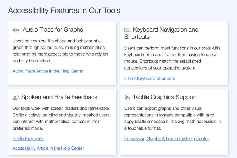 Screenshot of the new Desmos Accessibility site.