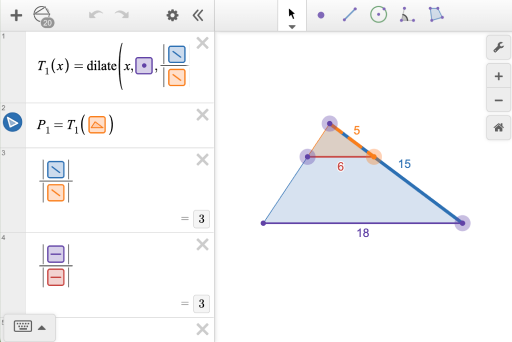 Image from the Geometry Tool showing the use of using the ratio of two segment lengths as a scale factor in a dilation.