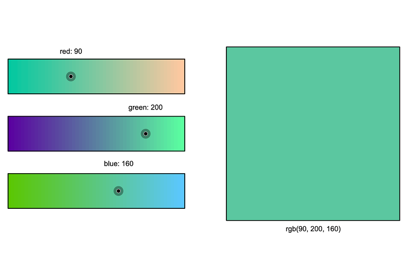 RGB color example with sliders and color swatch. Screenshot.