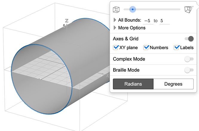 Cylinder with the default view in the 3D cube. Screenshot.