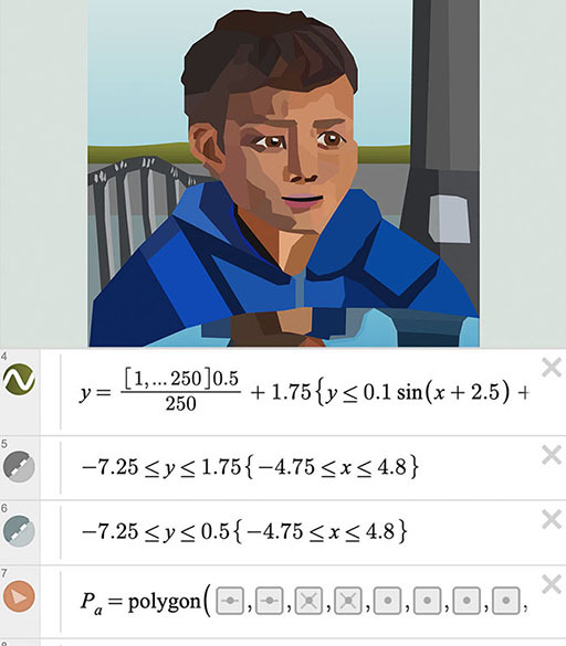 Autorretrato, creado en la Geometry Tool con ecuaciones matemáticas. Captura de pantalla.