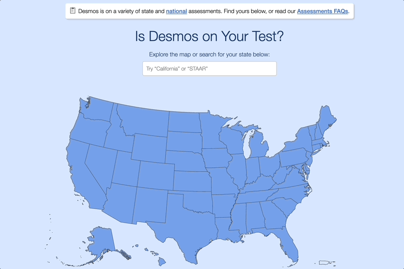 Searching for Kansas on the desmos.com/testing site. GIF.