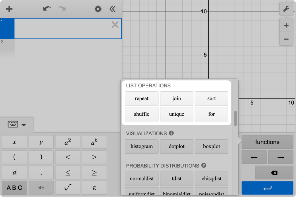 Screenshot of the keypad with function menu open and a highlight around the list opeartions.