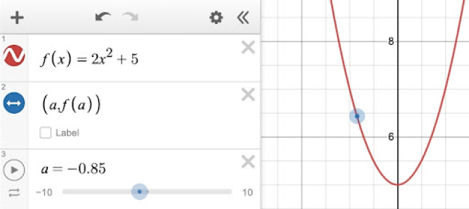 Movable point along a curve. Screenshot.