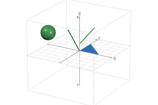 image of 3D calculator cube with vectors, sphere and triangle.