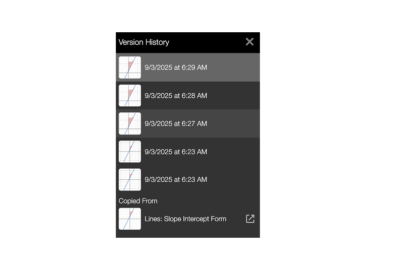 Version History sidebar. Screenshot.