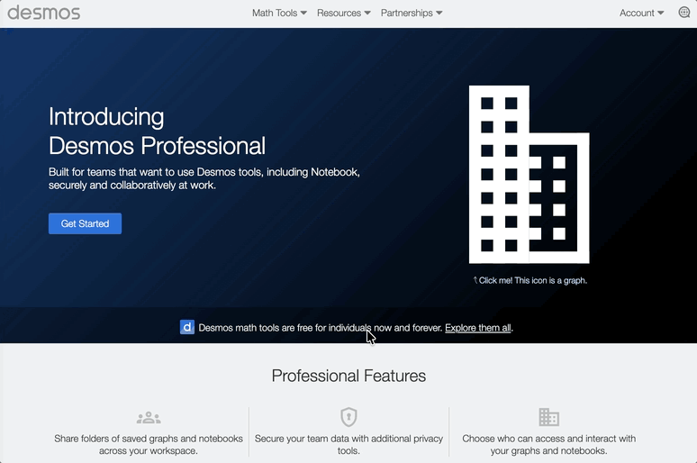 Animation of creating a Professional team from the Desmos Professional page.