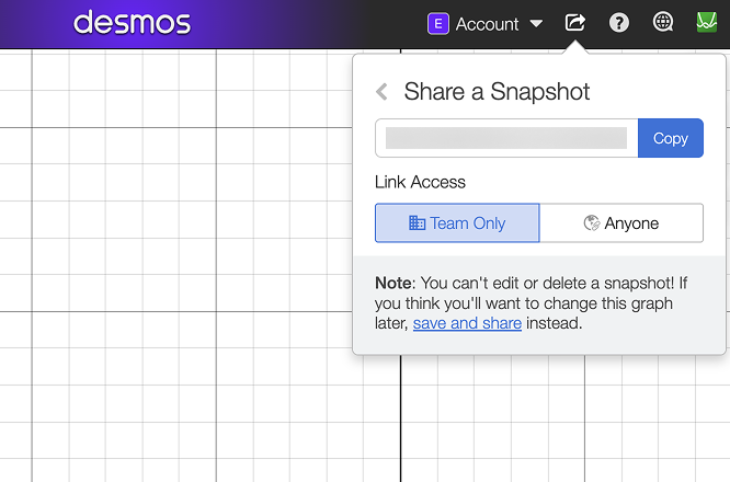 Share icon selected, showing the option to share a snapshot with a Link Access toggle.