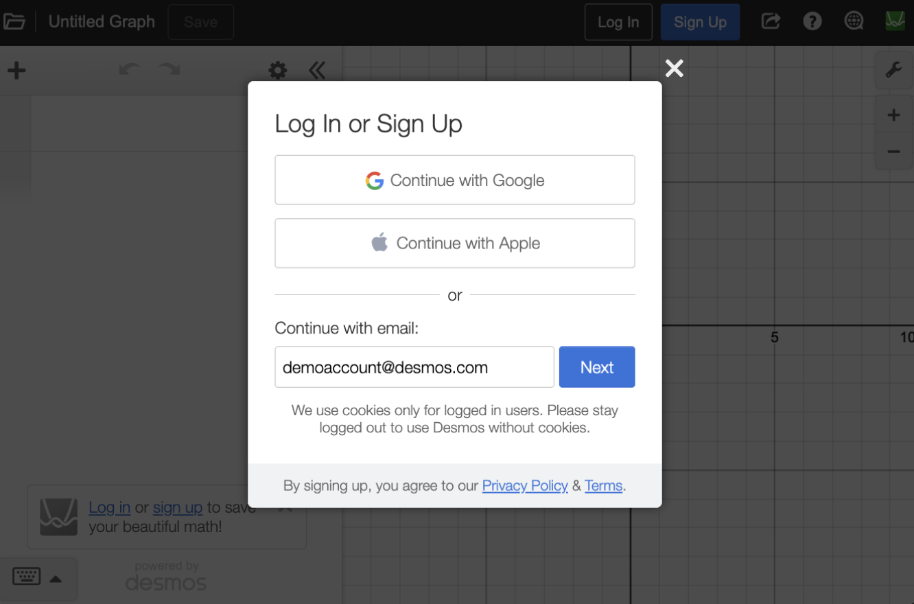 Log in and sign up window. Screenshot.