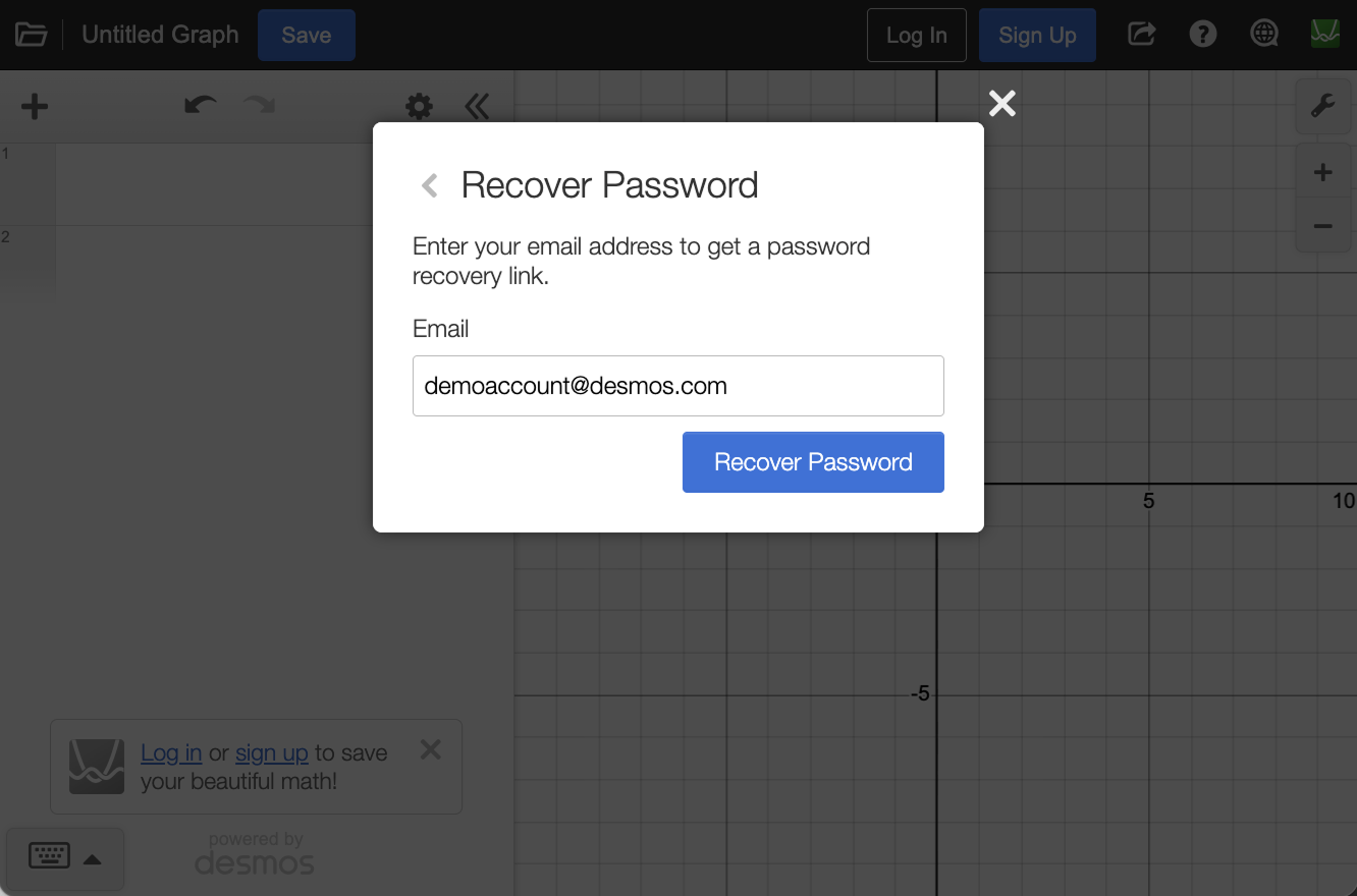 Request for an email address to reset your password. Screenshot.