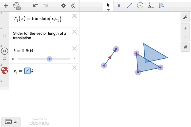 GIF showing a slider to determine the vector length of a translation.