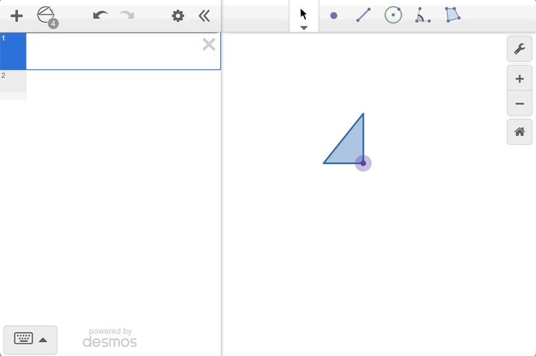 GIF using the rotate tool to rotate a triangle, pulling down that function from the token navigator, defining a function in the expression list as a dilation with a factor of 2 then composing the two transformation functions to rotate then dilate the original triangle.
