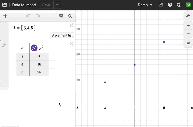 Copying a link and pasting into the expression list of a new graph to show the graph is imported. GIF.
