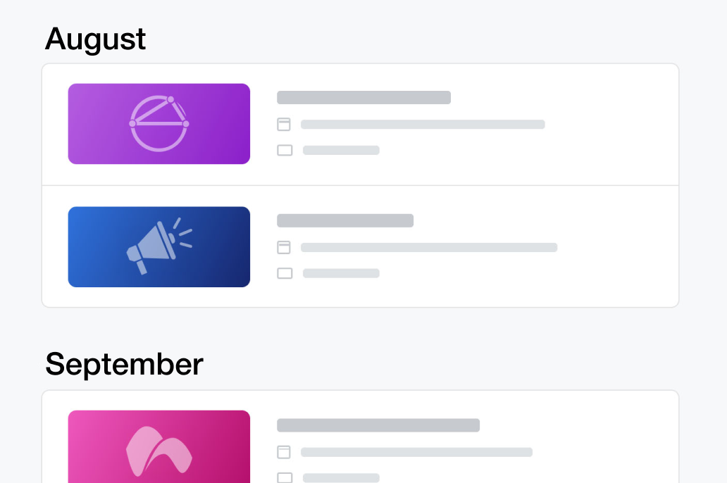 Screenshot of Events page in the Desmos Studio Community showing events for August and September.