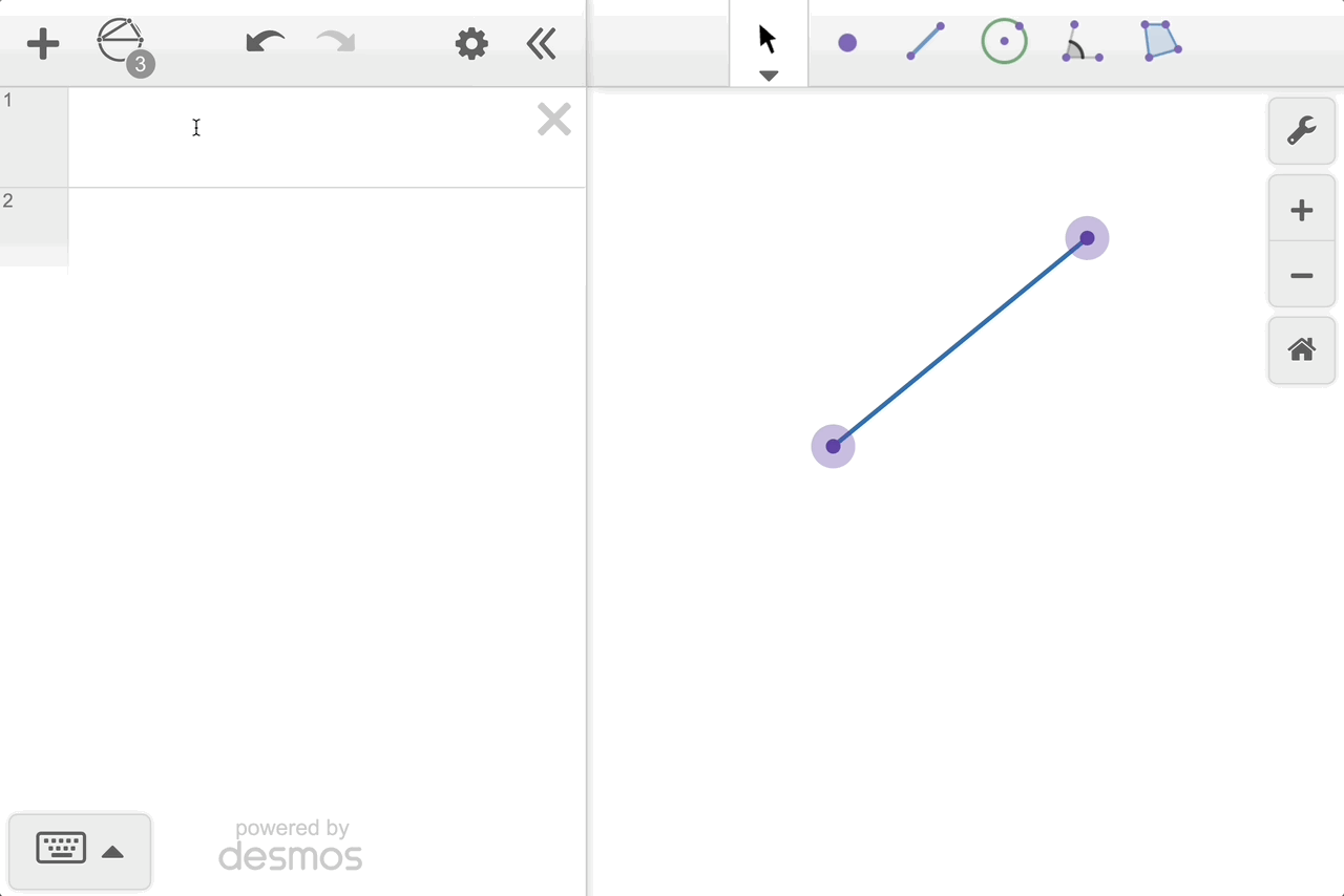 Gif created in Geometry. There is a line on the graph paper. The gif shows opening the token navigator, dragging down a point, and labeling the point.