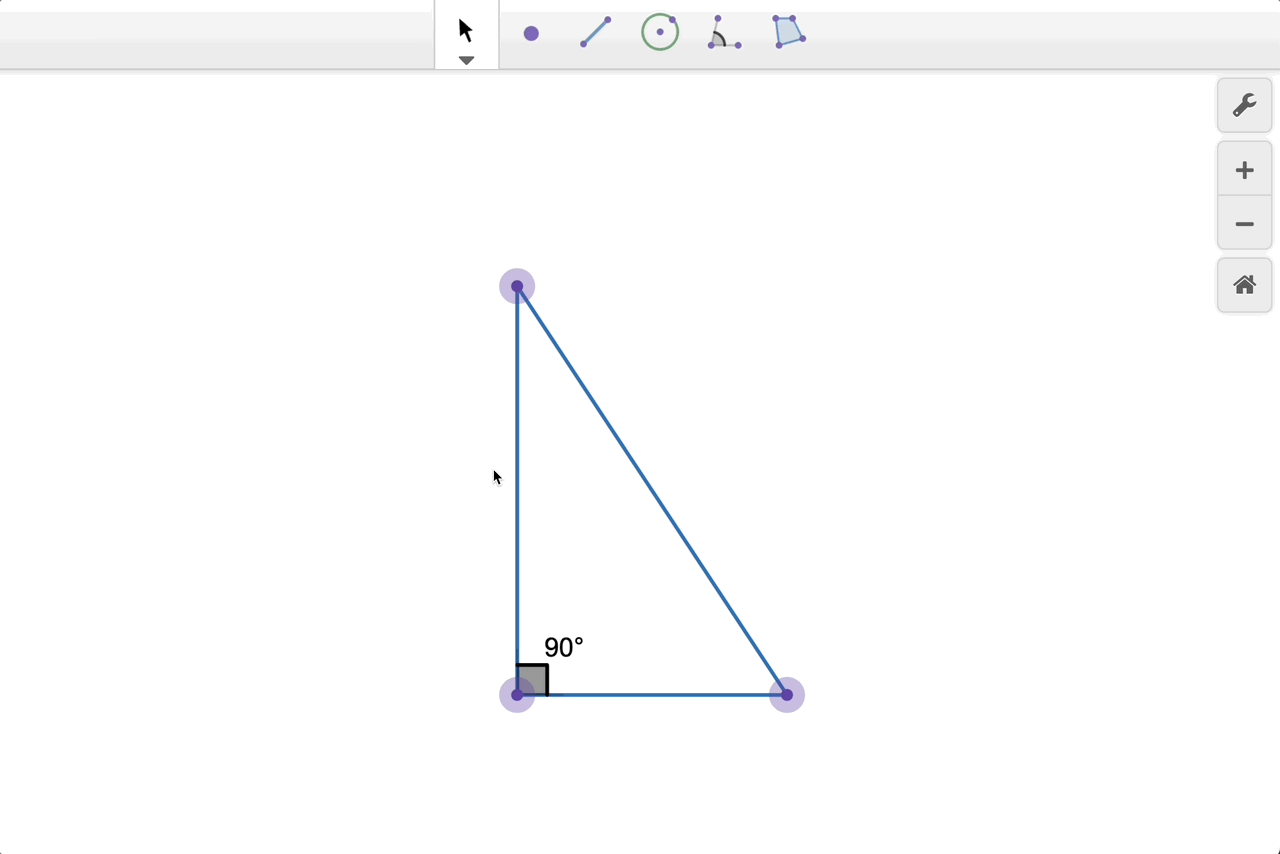 Gif created in Geometry of a right triangle using Label to label the two legs with their length measurements and labeling the hypoteneuse c.