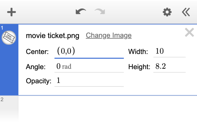 Image of expression list to manually change coordinate of center. Screenshot.