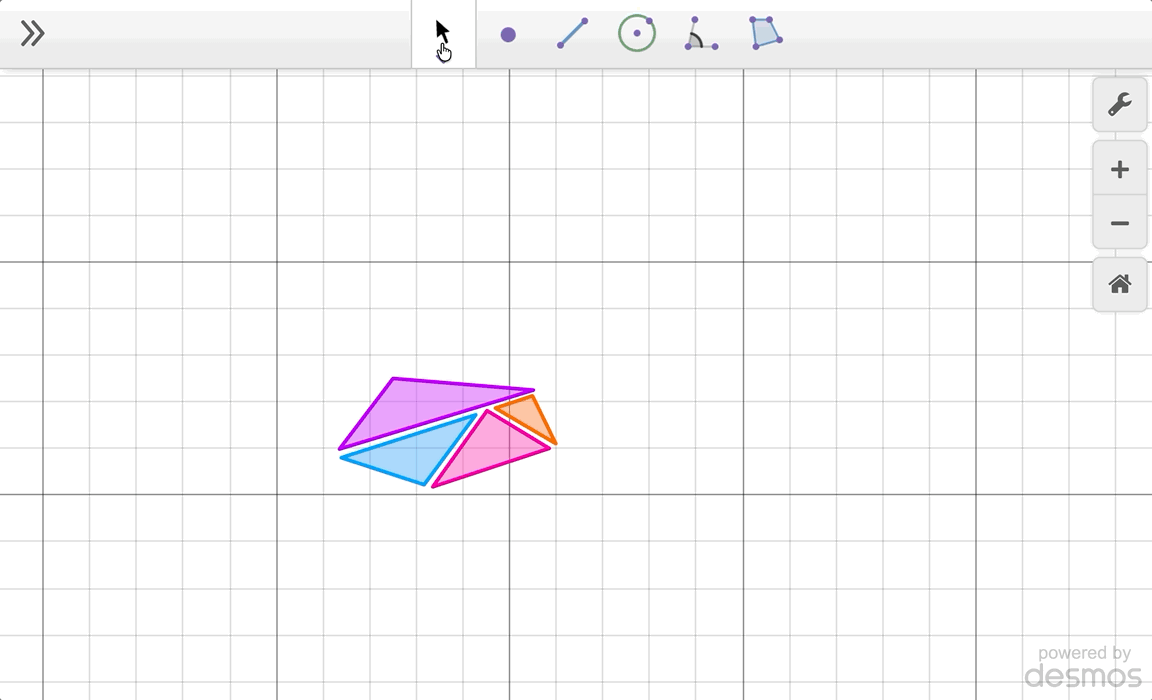 Rotation of a group of polygons by about a point by 45 degrees counterclockwise repeated 7 times. GIF