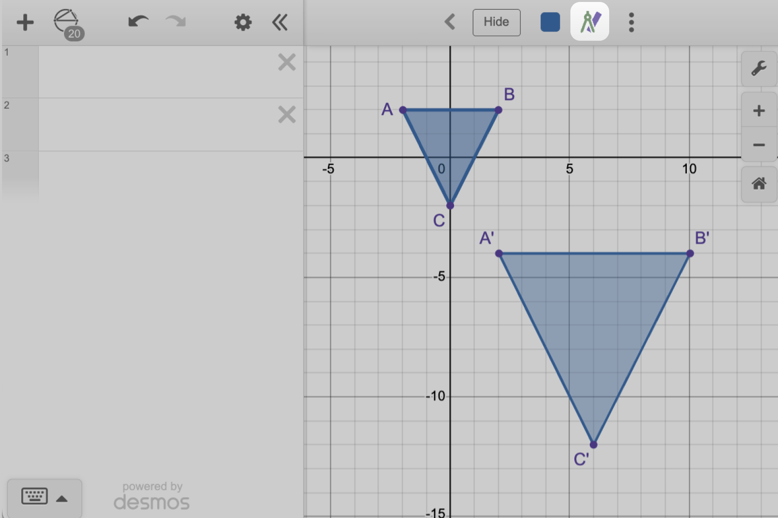Image of a polygon and a transformation of the polygon.Screenshot.