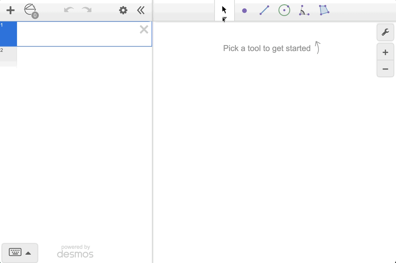 GIF Showing the selection of different tools in the toolbar, such as the different types of lines (now including vectors), point selection, circles and angles.