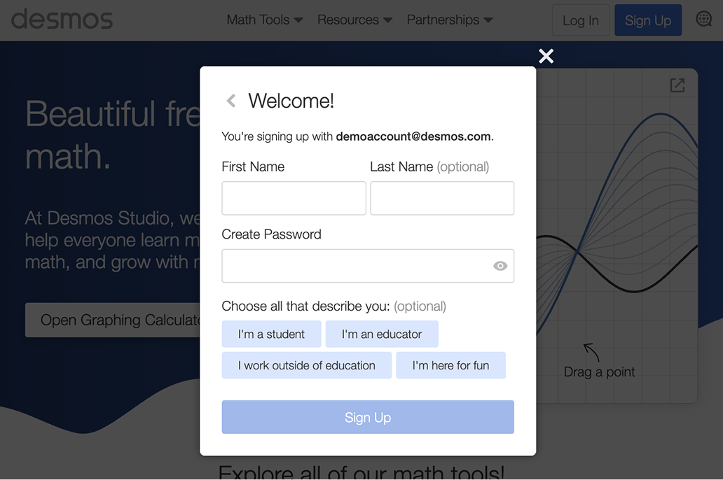Screenshot of Desmos 