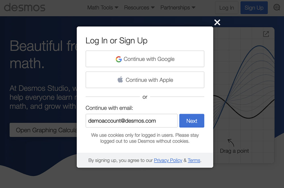 Screenshot of Desmos 