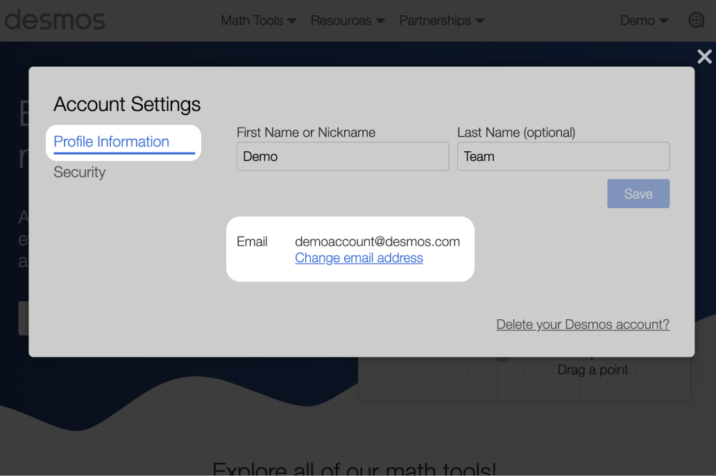 Screenshot of Desmos 